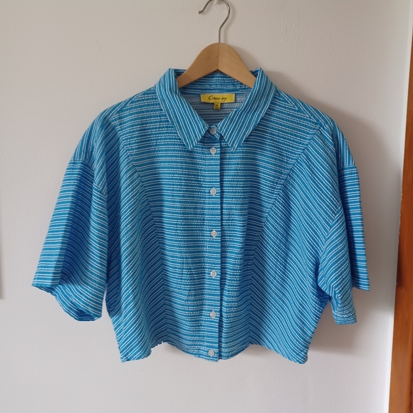 🆕️NWT Circus NY Nicole Stripe Cotton Seersucker Button-Up Shirt, Size XL - Picture 2 of 13